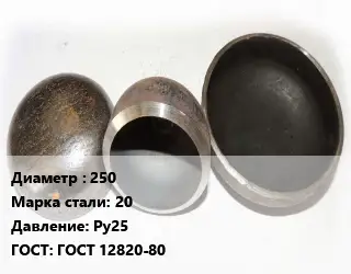 Заглушка стальная резьбовая 250 Сталь: 20 Ру25 ГОСТ: ГОСТ 12820-80